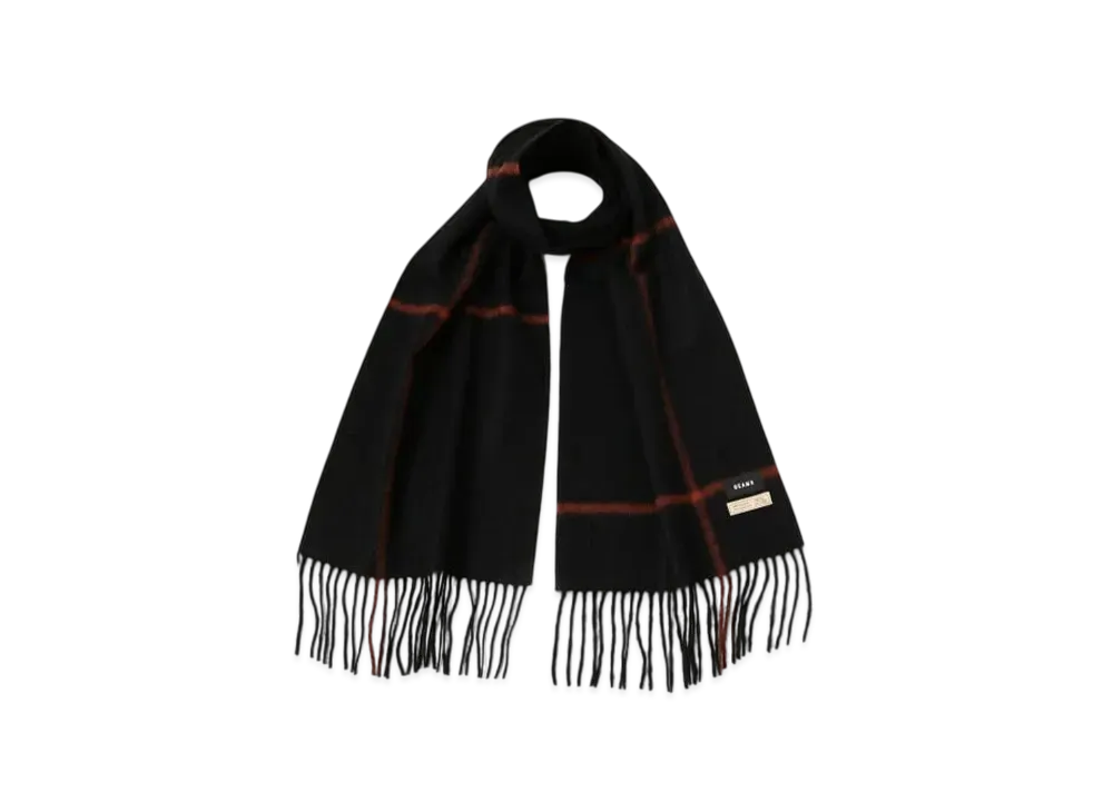 BEAMS Window Pen Check Alpaca Scarf "Black"