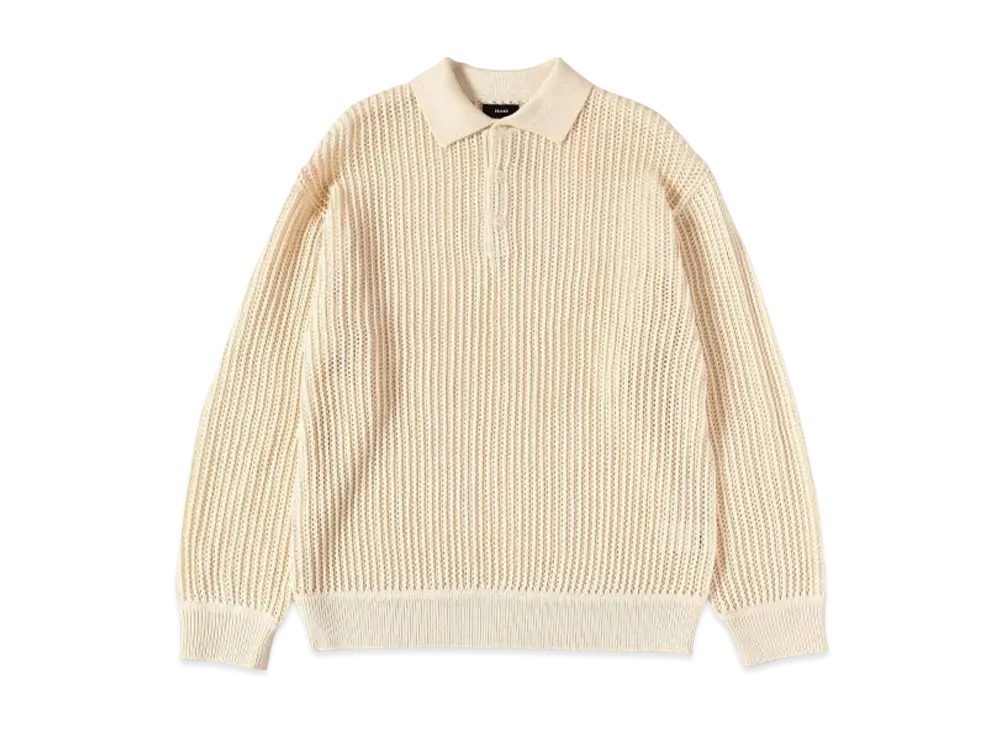 BEAMS Mesh Knit Polo Shirt "Natural"