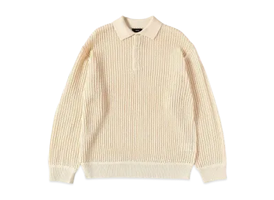 BEAMS Mesh Knit Polo Shirt "Natural"