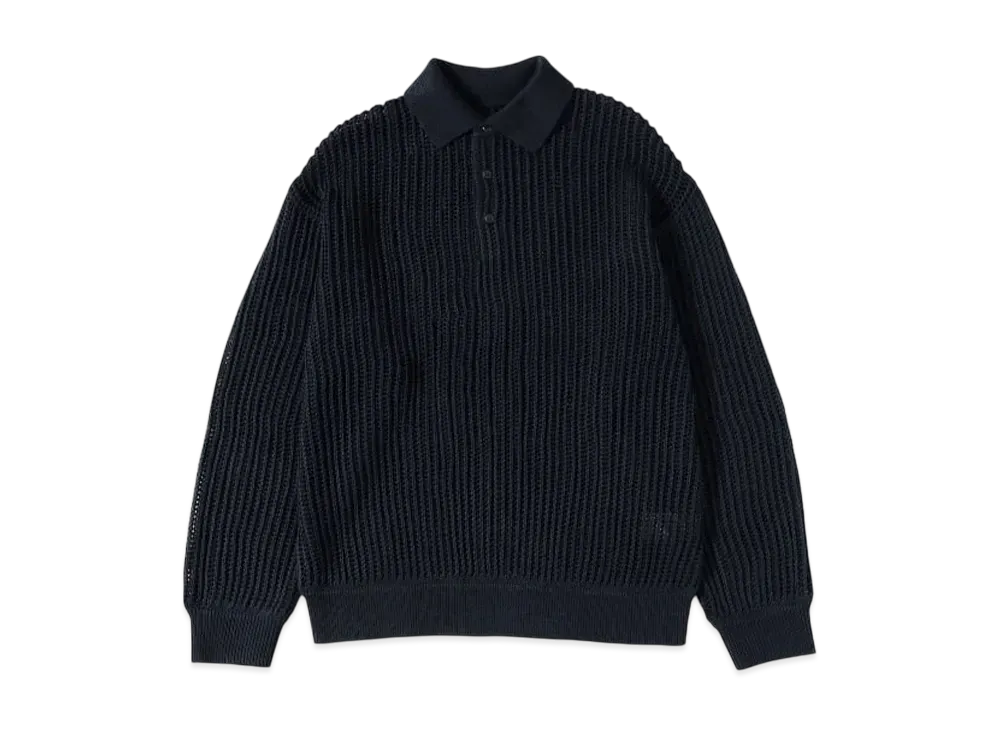 BEAMS Mesh Knit Polo Shirt "Navy"