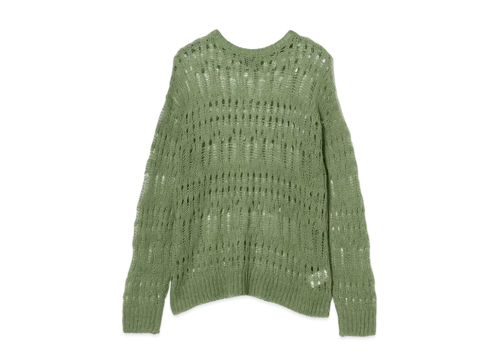 BEAMS 3 Gauge Crochet Crew Neck Knit "Olive"