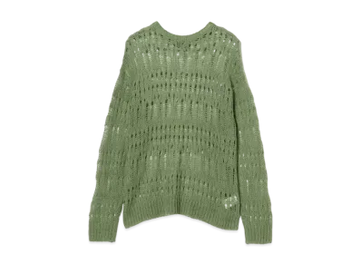 BEAMS 3 Gauge Crochet Crew Neck Knit "Olive"