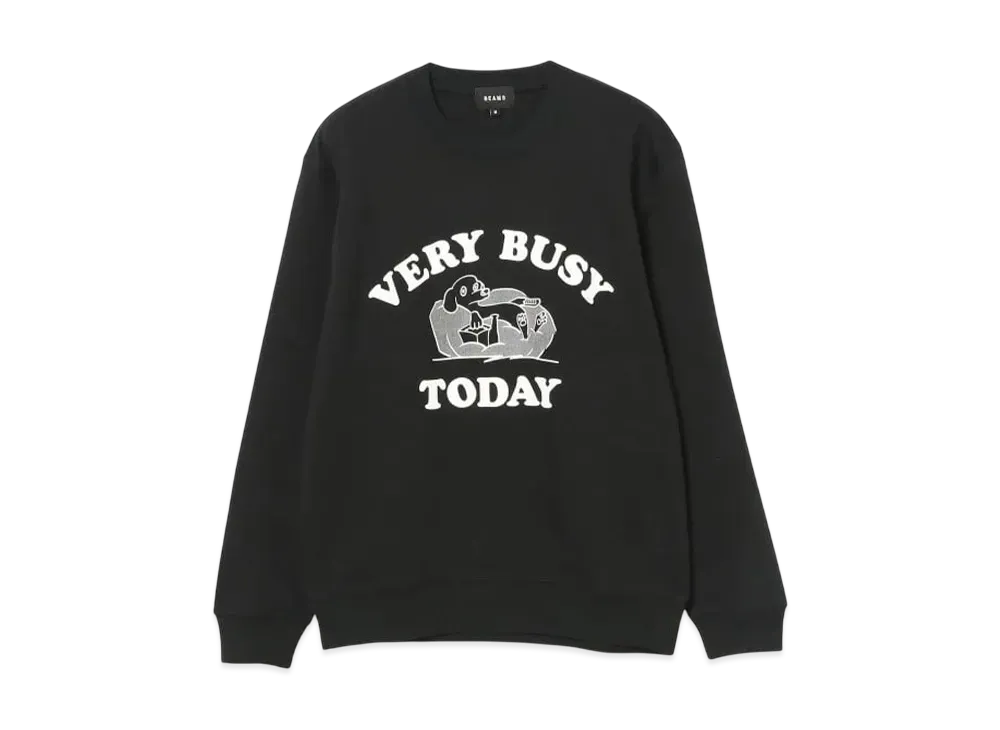 BEAMS Very Busy Today Crewneck Sweat "Black"