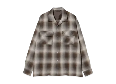 BEAMS Ombre Check Open Collar Shirt "Brown"