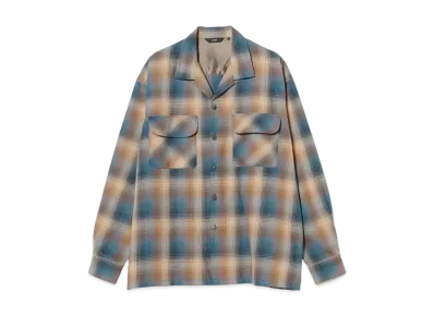 BEAMS Ombre Check Open Collar Shirt "Blue"