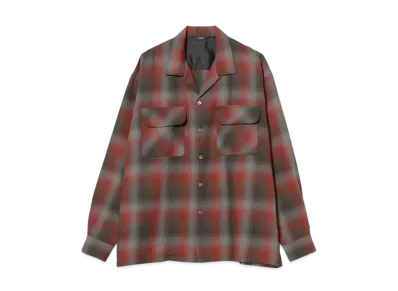 BEAMS Ombre Check Open Collar Shirt "Red"