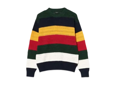 BEAMS Multi-Border Mesh Knit "Navy/White/Green"