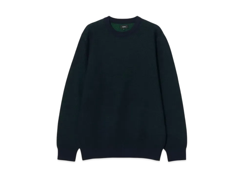 BEAMS 12 Gauge Waffle Crew Neck Knit "Navy"