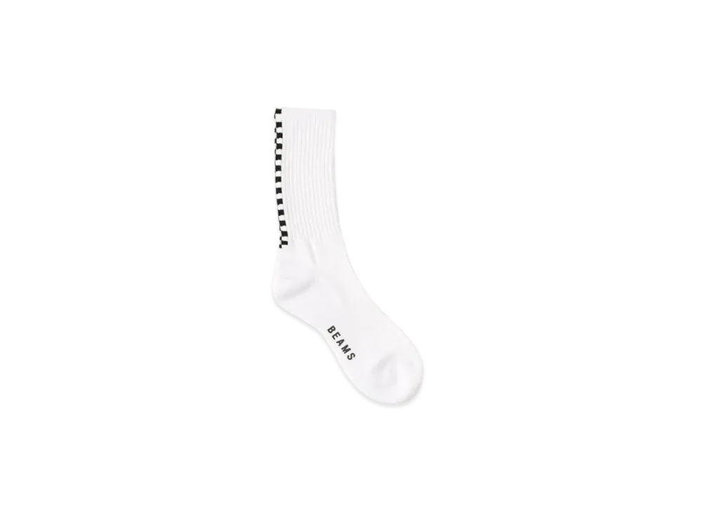 BEAMS Check Line Socks "White"