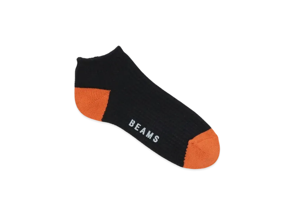 BEAMS 2-Tone Waffle Ankle Socks "Black"