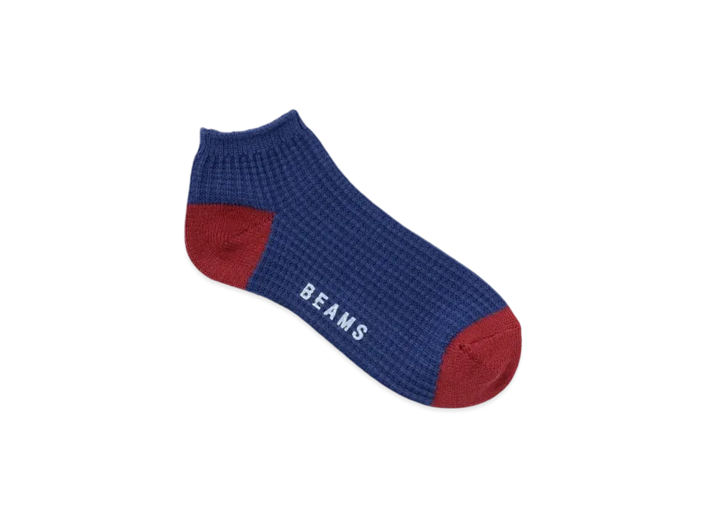 BEAMS 2-Tone Waffle Ankle Socks "Blue"