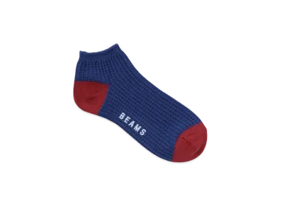 BEAMS 2-Tone Waffle Ankle Socks "Blue"