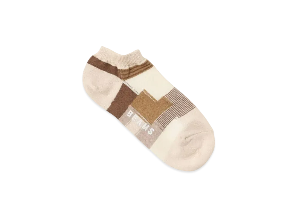 BEAMS Patchwork Ankle Socks "Beige"