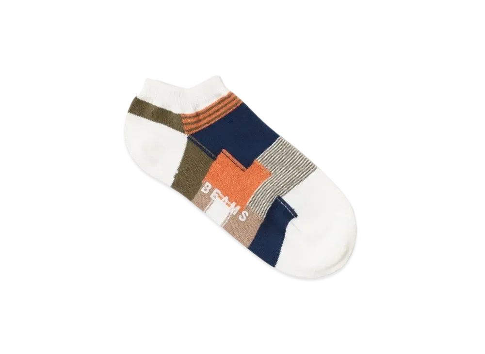 BEAMS Patchwork Ankle Socks "White"