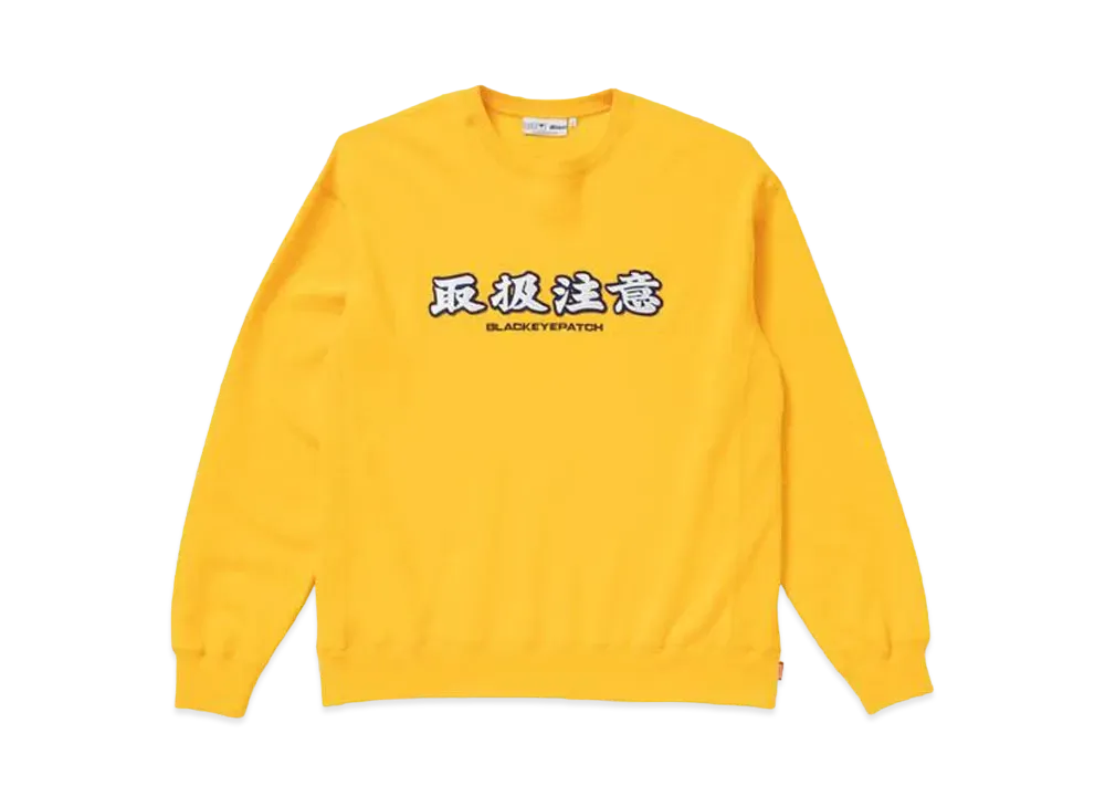BlackEyePatch HANDLE WITH CARE CREW SWEAT "Yellow"