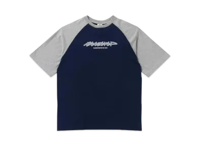 BlackEyePatch BEEZ-EYE-P SCRIPT LOGO RAGLAN TEE "H.Gray/Navy"