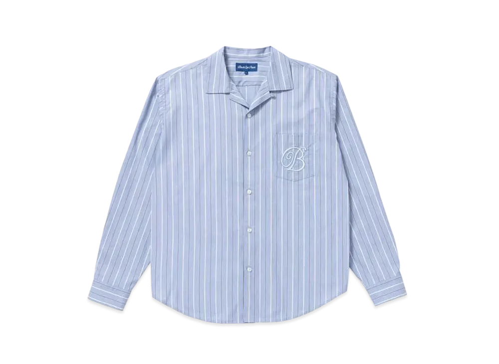 BlackEyePatch B EMBLEM OPEN COLLAR STRIPED SHIRT "Blue"