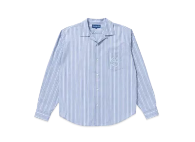 BlackEyePatch B EMBLEM OPEN COLLAR STRIPED SHIRT "Blue"