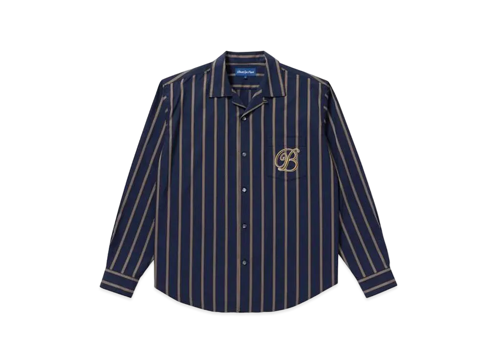 BlackEyePatch B EMBLEM OPEN COLLAR STRIPED SHIRT "Navy"