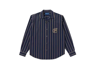 BlackEyePatch B EMBLEM OPEN COLLAR STRIPED SHIRT "Navy"