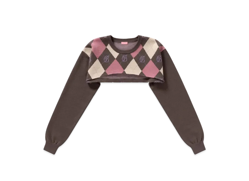 Blackeyepatch B Emblem Argyle Knit Bolero Sweater "Pink"
