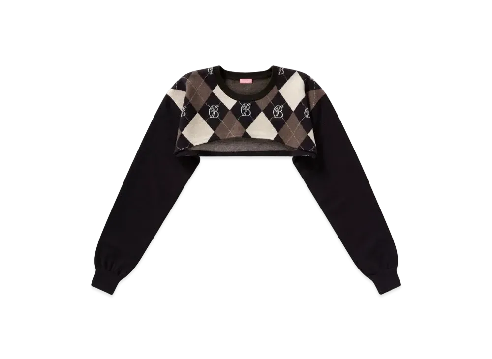 Blackeyepatch B Emblem Argyle Knit Bolero Sweater "Black"