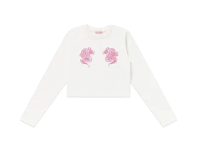 BlackEyePatch Women's Dragons Cropped L/S Tee "White"