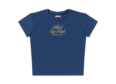 BlackEyePatch Women's Decor Script Baby Tee "Navy"