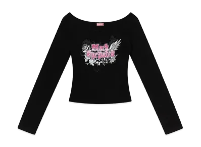 BlackEyePatch Roses And Wings Off Shoulder L/S Tee "Black"