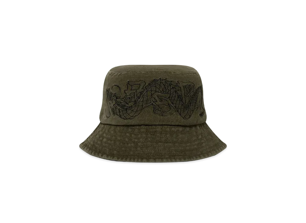 BlackEyePatch Dragon Embroidered Washed Bucket Hat "Olive"