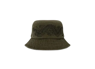 BlackEyePatch Dragon Embroidered Washed Bucket Hat "Olive"