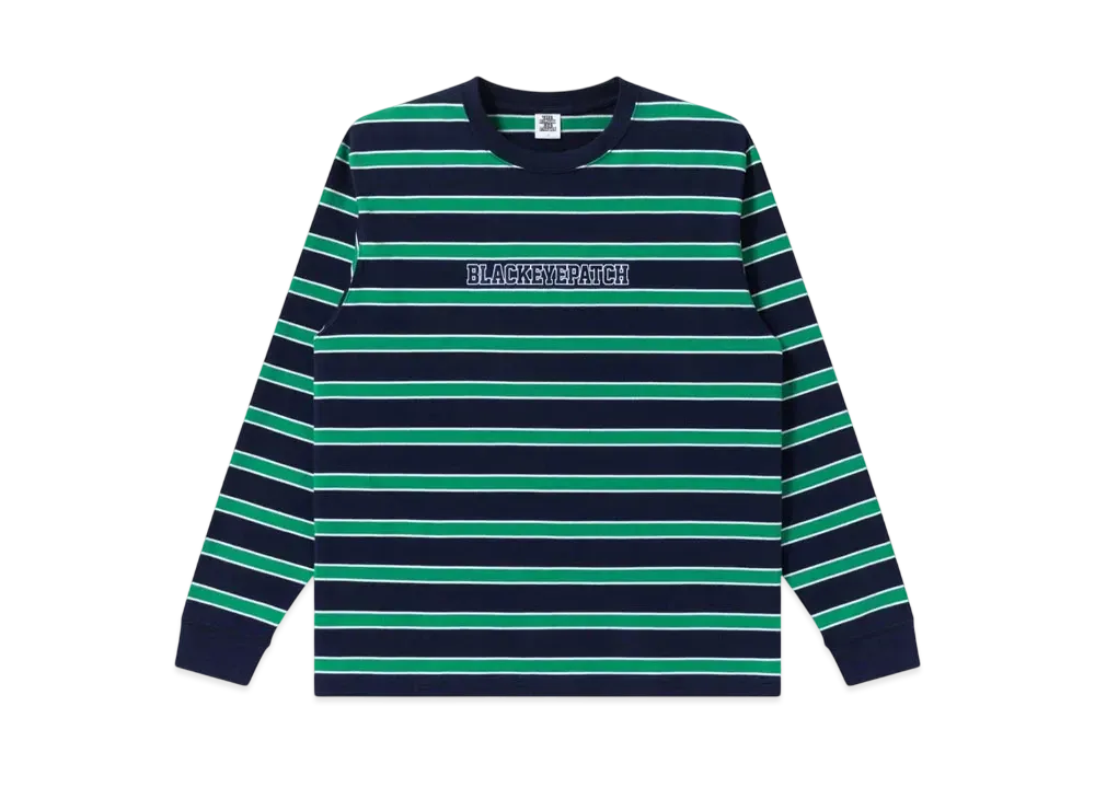 BlackEyePatch Striped College L/S Tee "Green/Navy"