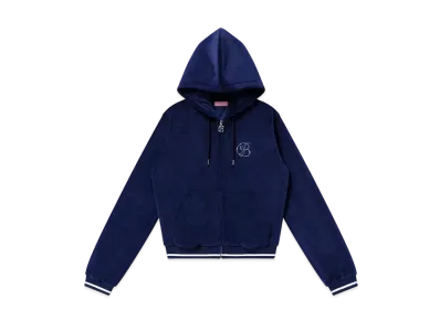 BlackEyePatch B Emblem Cropped Velour Zip Hoodie "Navy"