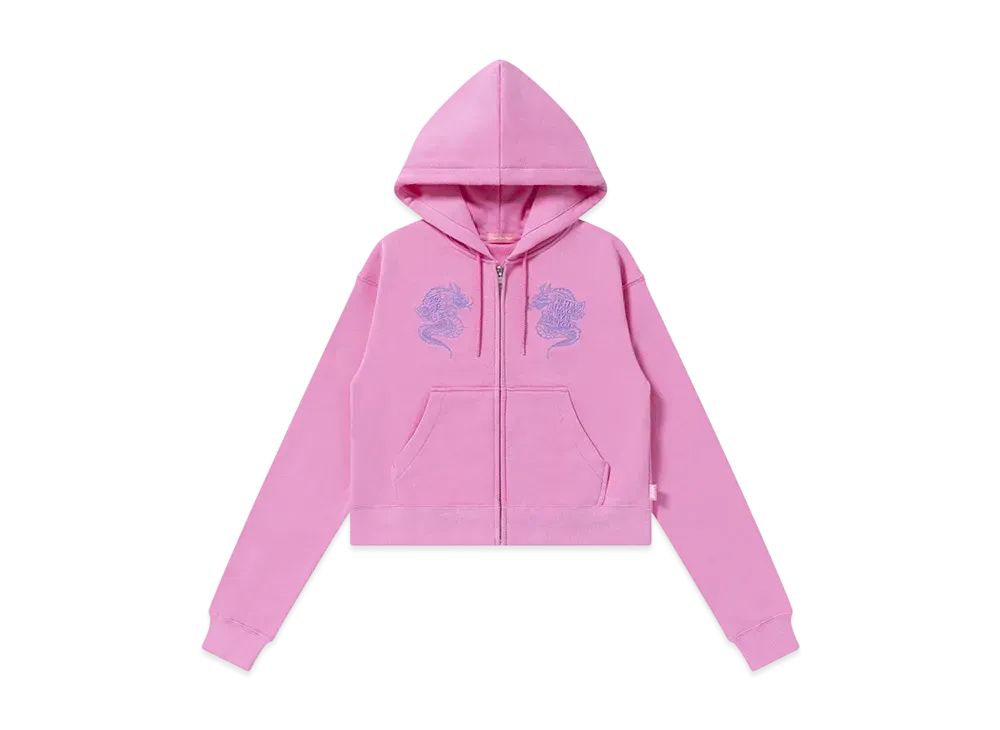BlackEyePatch Dragons Embroidered Zip Hoodie "Pink"