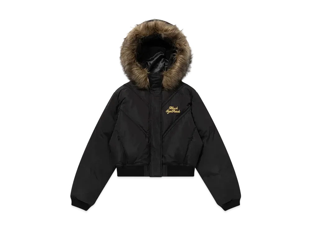 BlackEyePatch Embroidered Faux Fur Hooded Jacket "Black"