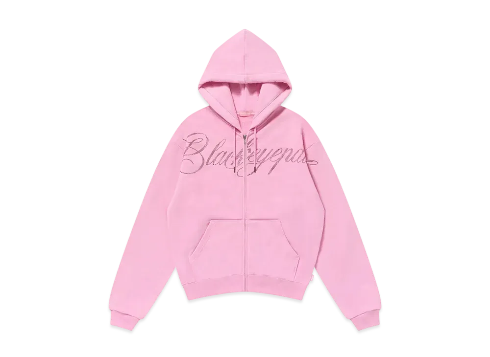 BlackEyePatch Rhinestone Big Script Zip Hoodie "Pink"