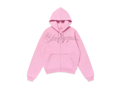 BlackEyePatch Rhinestone Big Script Zip Hoodie "Pink"