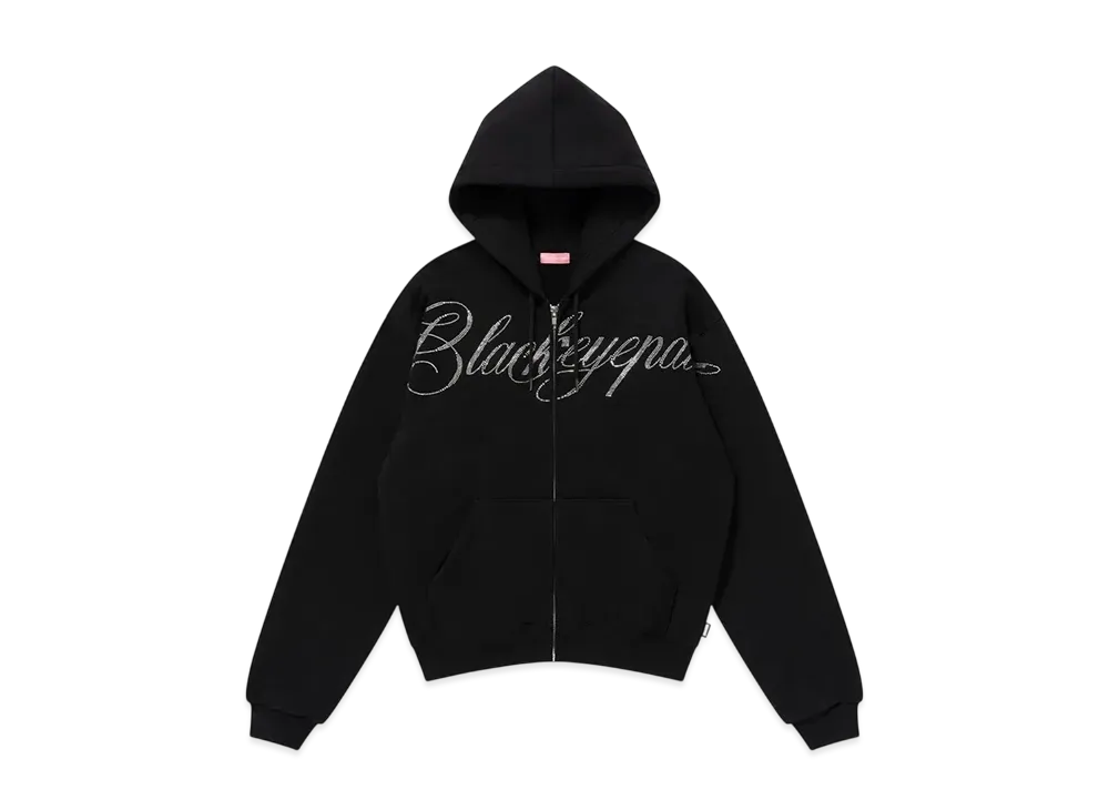 BlackEyePatch Rhinestone Big Script Zip Hoodie "Black"