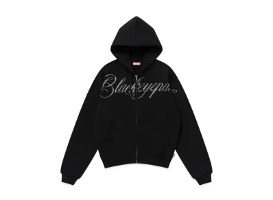 BlackEyePatch Rhinestone Big Script Zip Hoodie "Black"