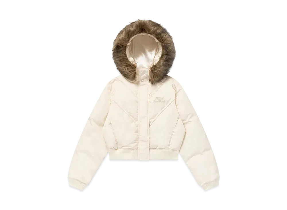 BlackEyePatch Embroidered Faux Fur Hooded Jacket "White"
