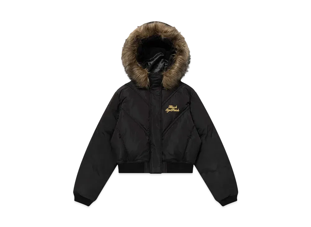 BlackEyePatch Embroidered Faux Fur Hooded Jacket "Black"