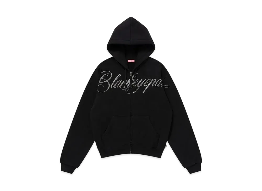 BlackEyePatch Rhinestone Big Script Zip Hoodie "Black"
