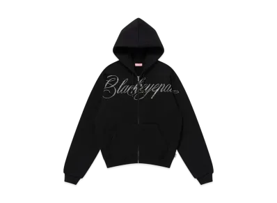 BlackEyePatch Rhinestone Big Script Zip Hoodie "Black"