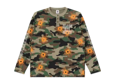 BlackEyePatch Gunshot Stencil Henley Neck L/S Thermal Woodland "Camo"