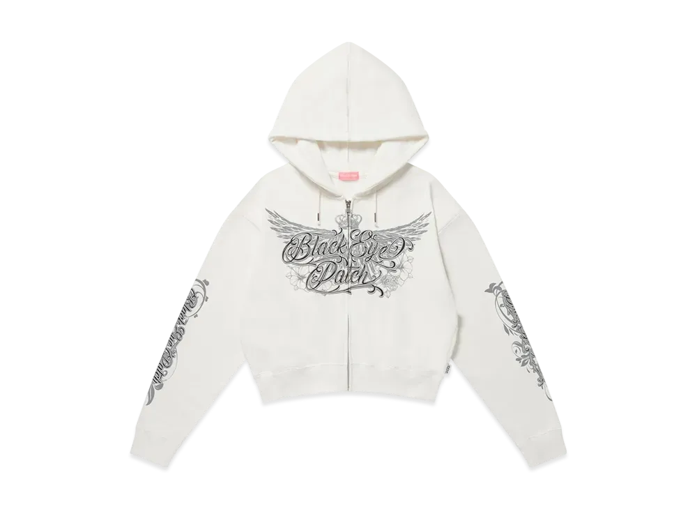 BlackEyePatch Crowned Wings Script Zip Hoodie "White"