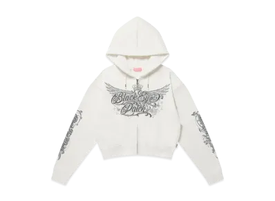 BlackEyePatch Crowned Wings Script Zip Hoodie "White"
