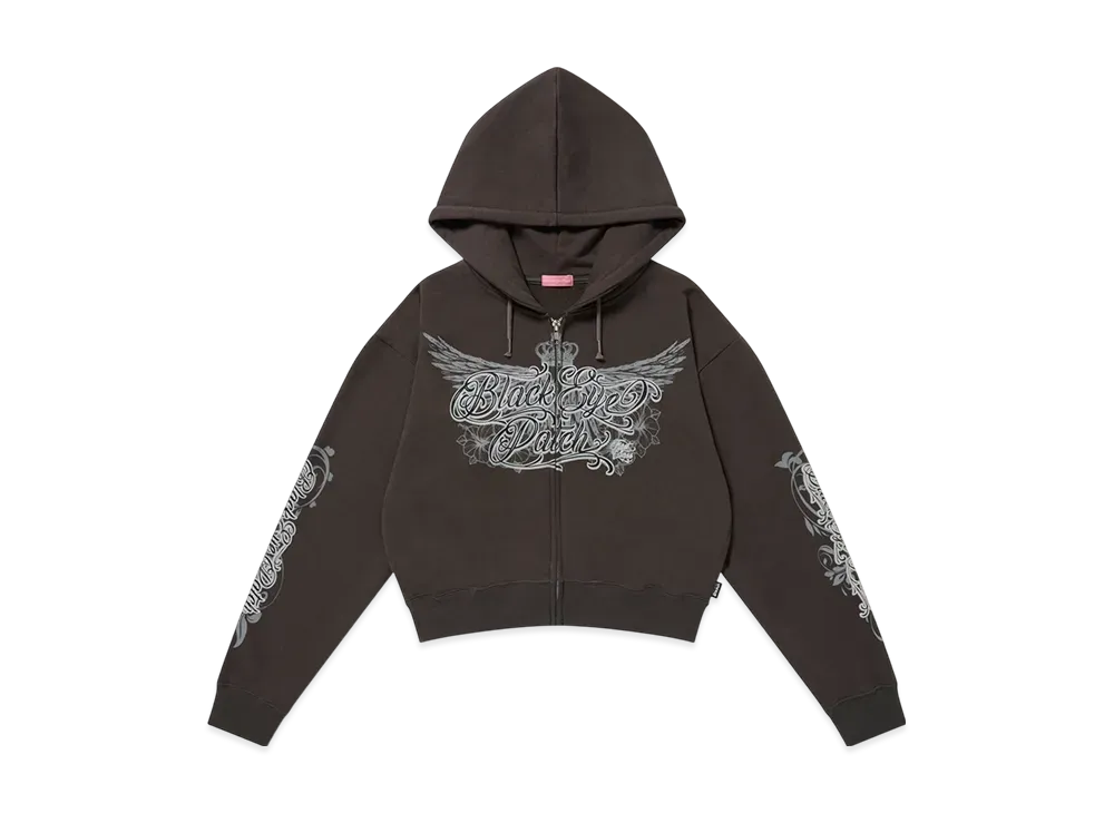 BlackEyePatch Crowned Wings Script Zip Hoodie "Charcoal"