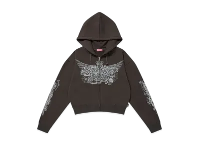 BlackEyePatch Crowned Wings Script Zip Hoodie "Charcoal"