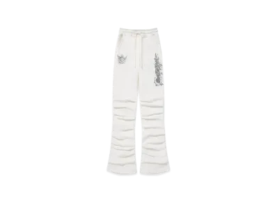 BlackEyePatch Crowned Wings Script Shirring Sweat Pants "White"