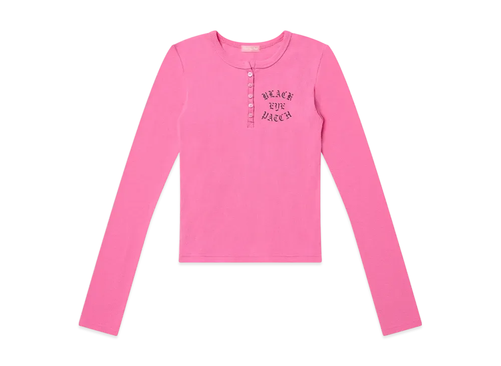 BlackEyePatch Crossed Rifles Henley Neck L/S Tee "Pink"